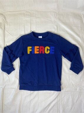 Girls Just Kidding Blue Pullover with Colorful Fierce Embroidered